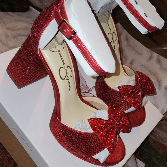 Jessica Simpson Red Rhinestone Heels - Picture 2 of 3